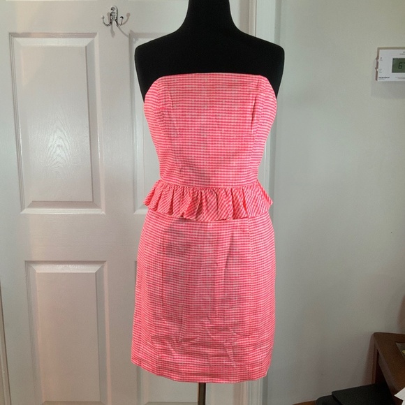 Lily Pulitzer Lowe Fiesta Pink Strapless Gingham Cotton Dress Size 4 - Picture 8 of 9